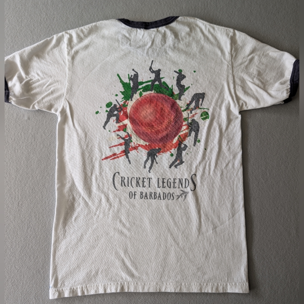 Vintage Cricket Legends of Barbados Ringer Graphic Sports 100% Cotton Tee Sz S